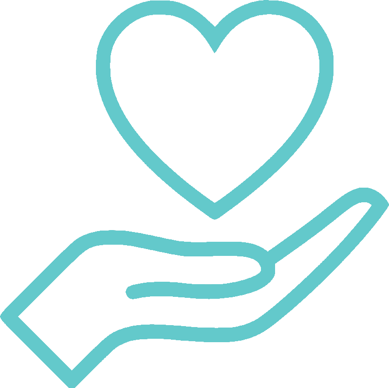 A hand holding a heart icon symbolizing compassion and care at assisted living